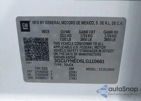 2020 Chevrolet Silverado 1500 4Wd Short Bed High Country из США, поврежденный, VIN 3GCUYHED5LG110661